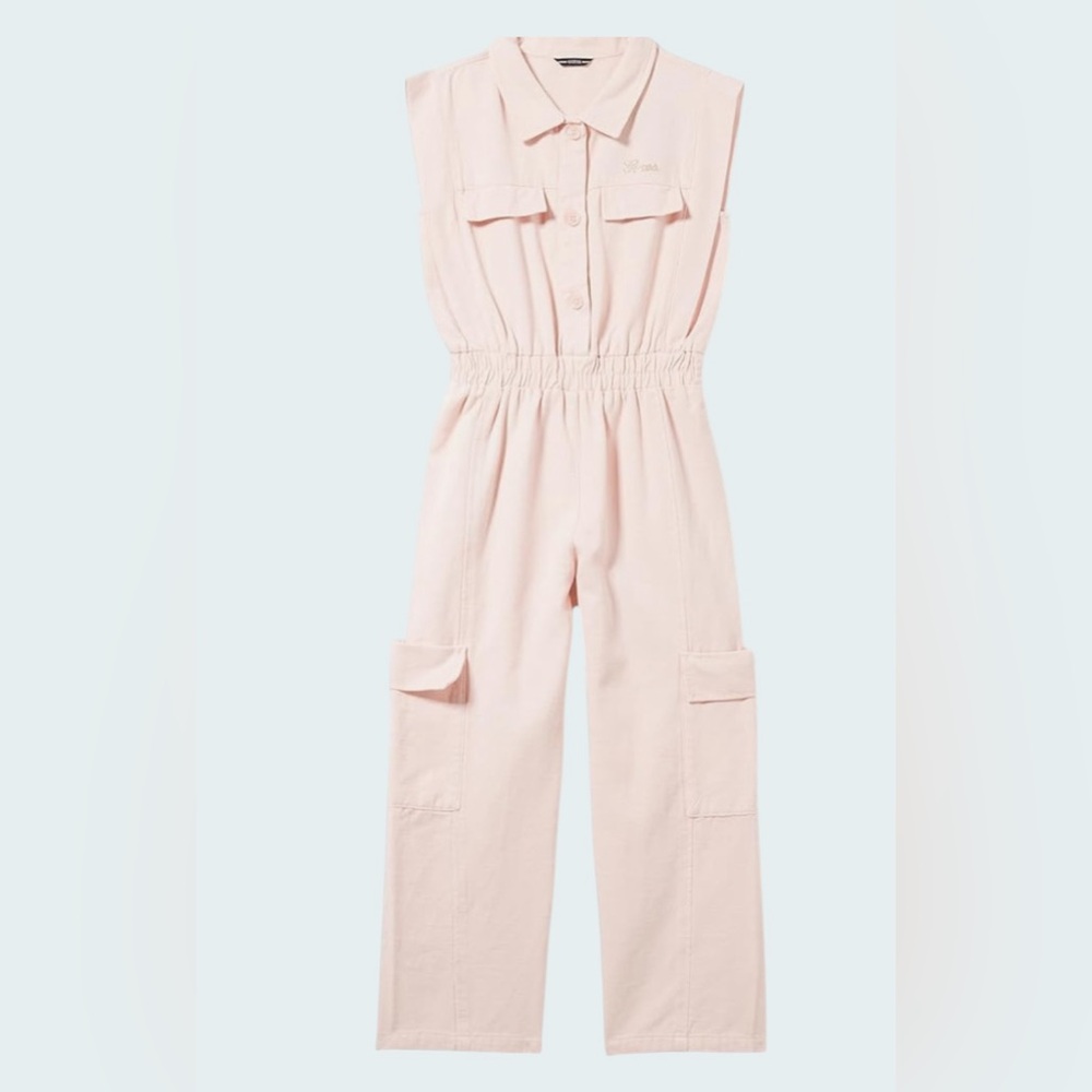 GUESS Big Girls Sleeveless Slub Twill Jumpsuit in size 10 NWT
 Pink